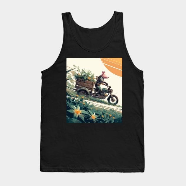 Pig on botanical cargo bike Tank Top by TomFrontierArt